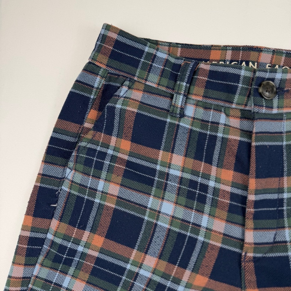 American Eagle Plaid Super Hi-Rise Skinny Trouser Sz 2 Blue Green Orange Stretch - Picture 11 of 15